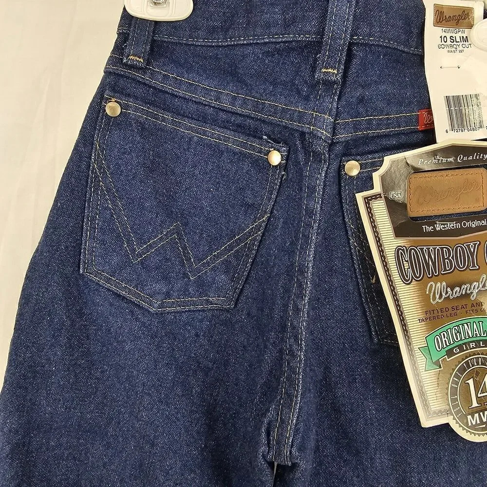 Vintage Wranglers Girls Cowboy Cut Size 10 Slim Western Rodeo Blue Jeans
